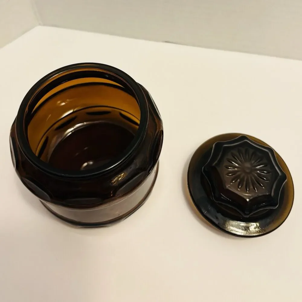 Vintage Amber Brown Apothecary Decor Glass Jar Storage Small Canister 4”